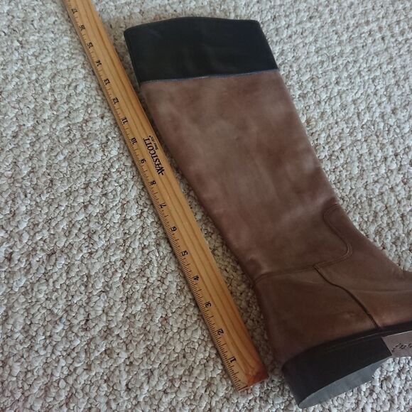 Saks Fifth Avenue Italy Taupe Brown Black Leather Knee High Riding boots sz 6 - Picture 9 of 12